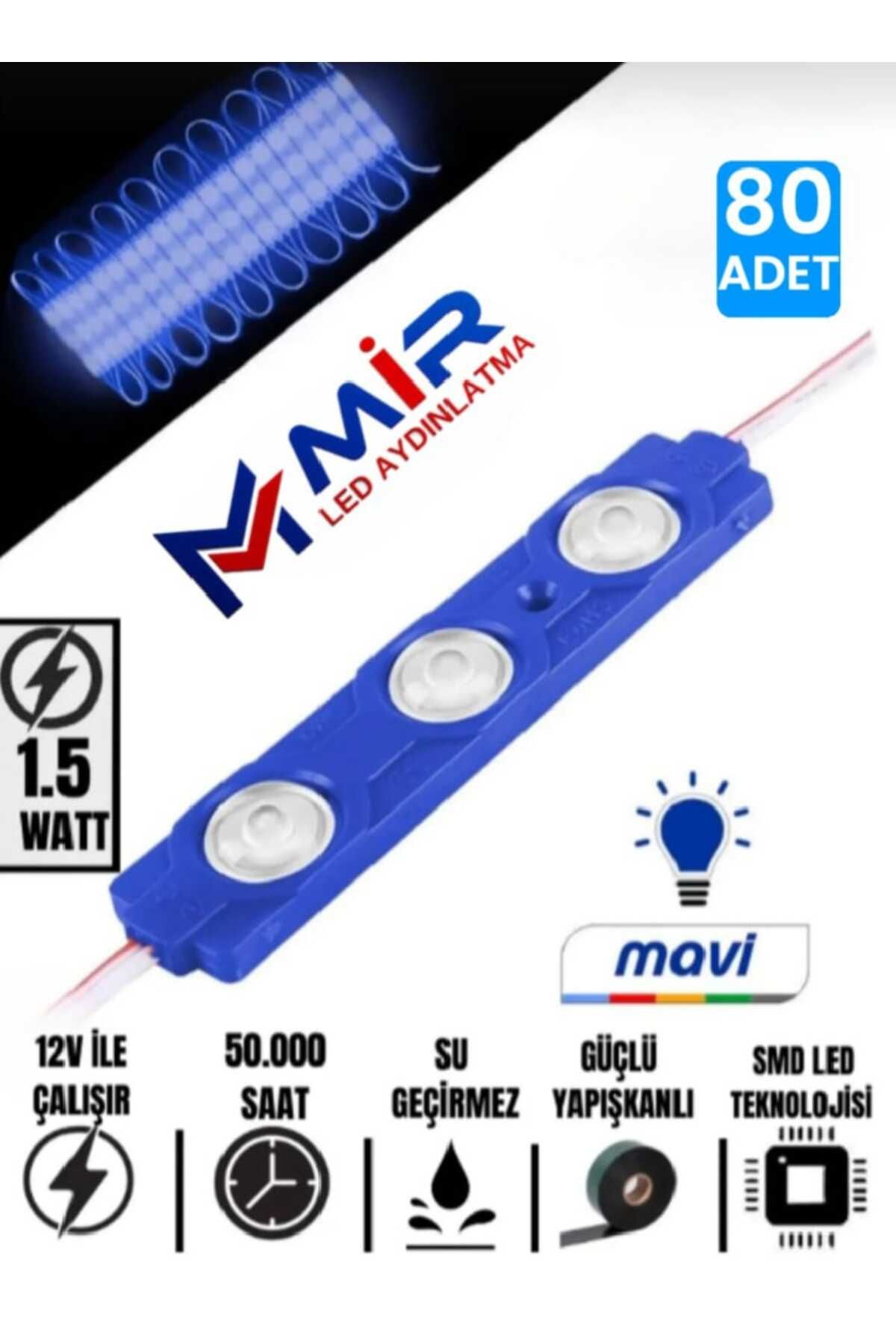 MİRLED AYDINLATMA MİRLED 80 Adet 1.8 Watt 3 Ledli Parmak Led Modül Mercekli Mavi,Beyaz,Gün ışığı,amber ,kırmızı 12v