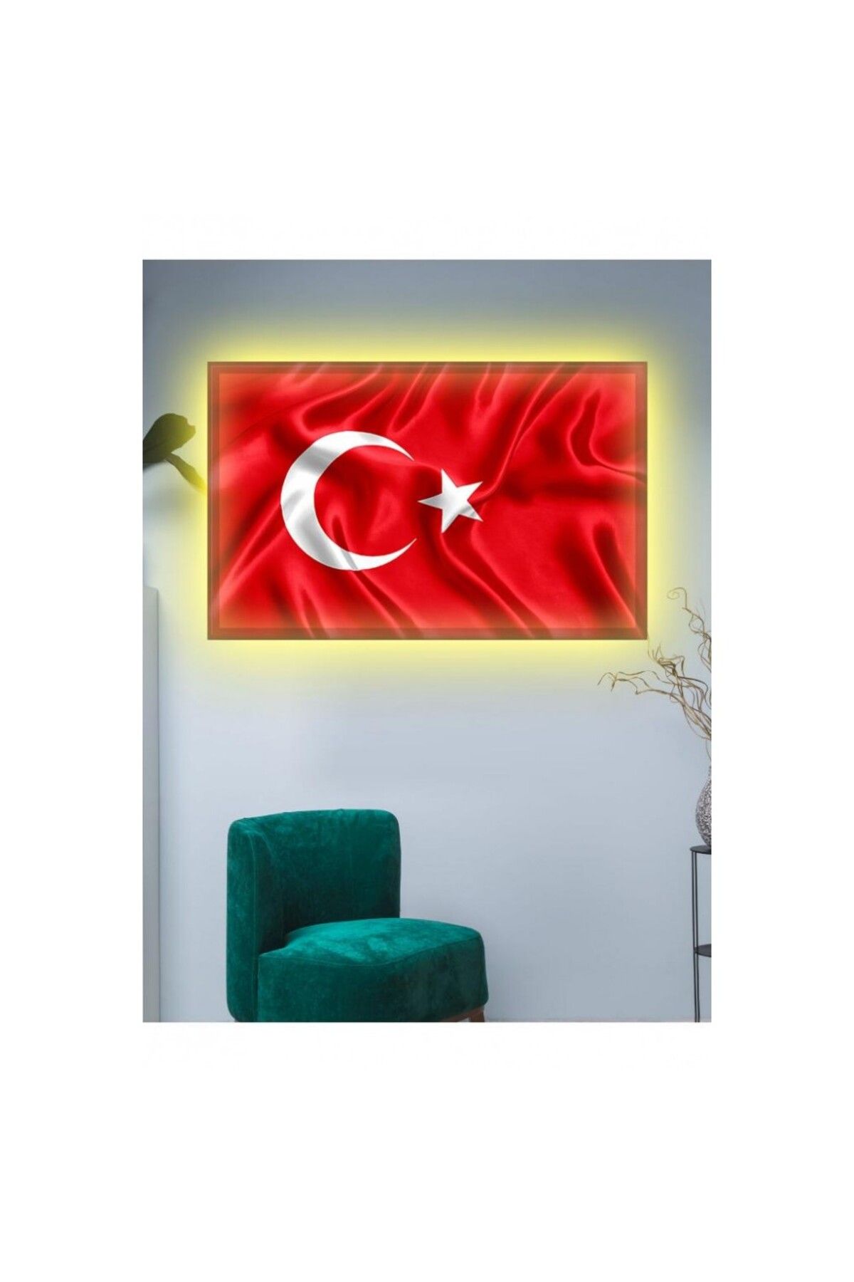 OK AKSESUAR Kanvas Tablo Türk Bayrağı (Al Bayrak) Led Işıklı