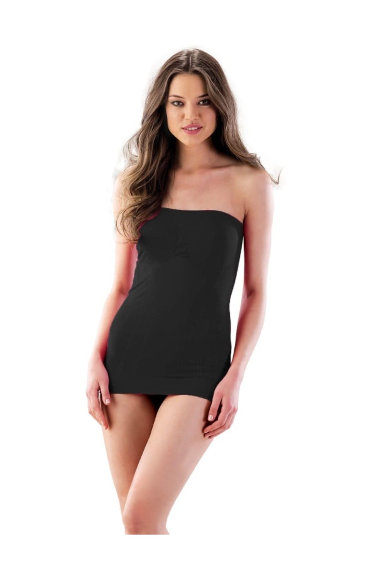 kapsulavm SİYAH MI Emay 5005 Soft Desenli Straplez Atlet
