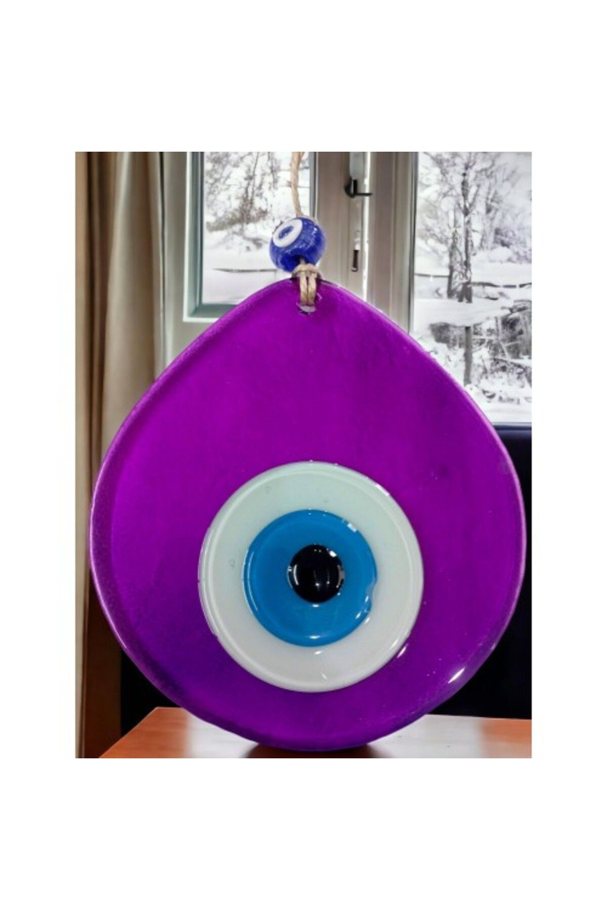 Shop58 Orta Boy Şeffaf Mor Damla Desen Nazar Boncuklu Duvar Dekoru Cam Duvar Süsü