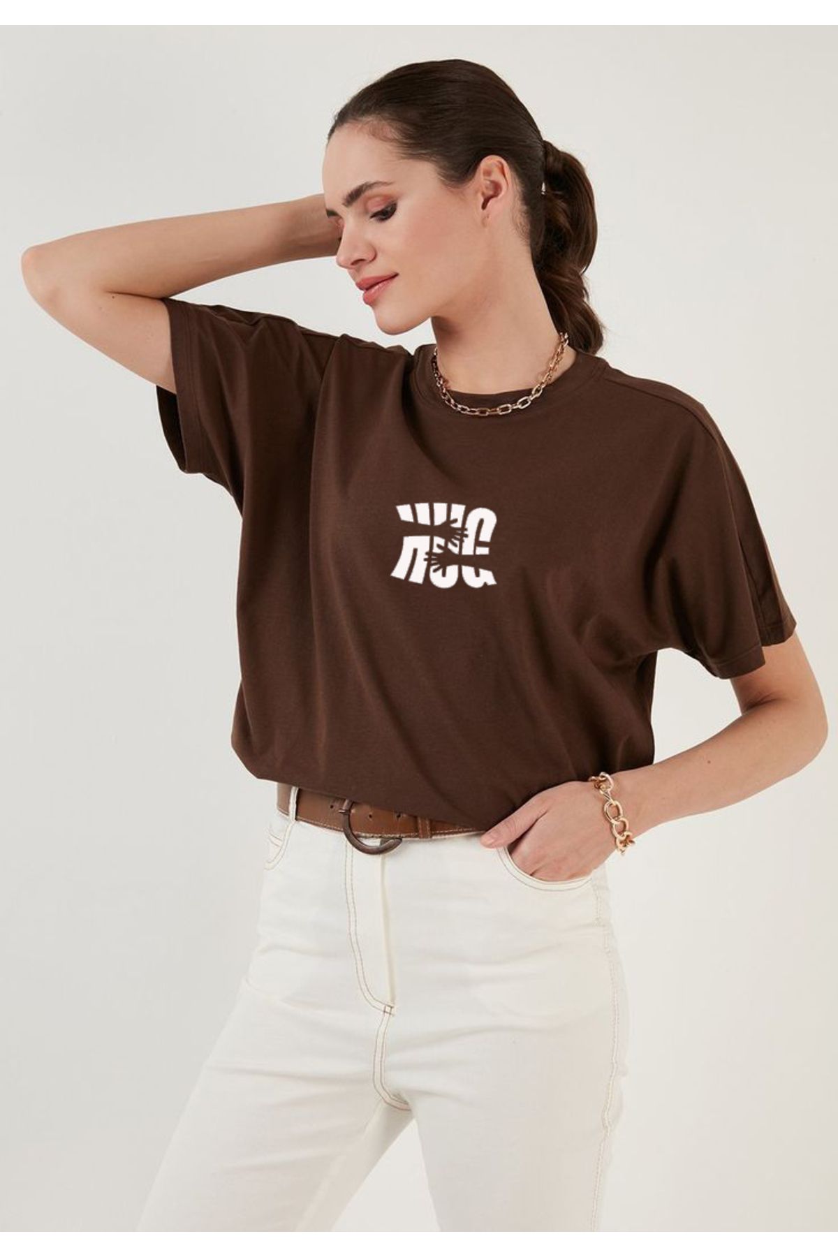 SEL WEAR kadın yazlık pamuklu kumaş (HUG) baskılı oversize t-shirt