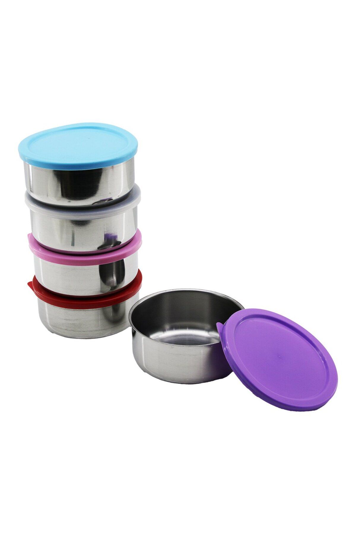 Shop58 14CM ÇELİK SAKLAMA KABI RENKLİ - ŞEFFAF PLASTİK KAPAK (4172)