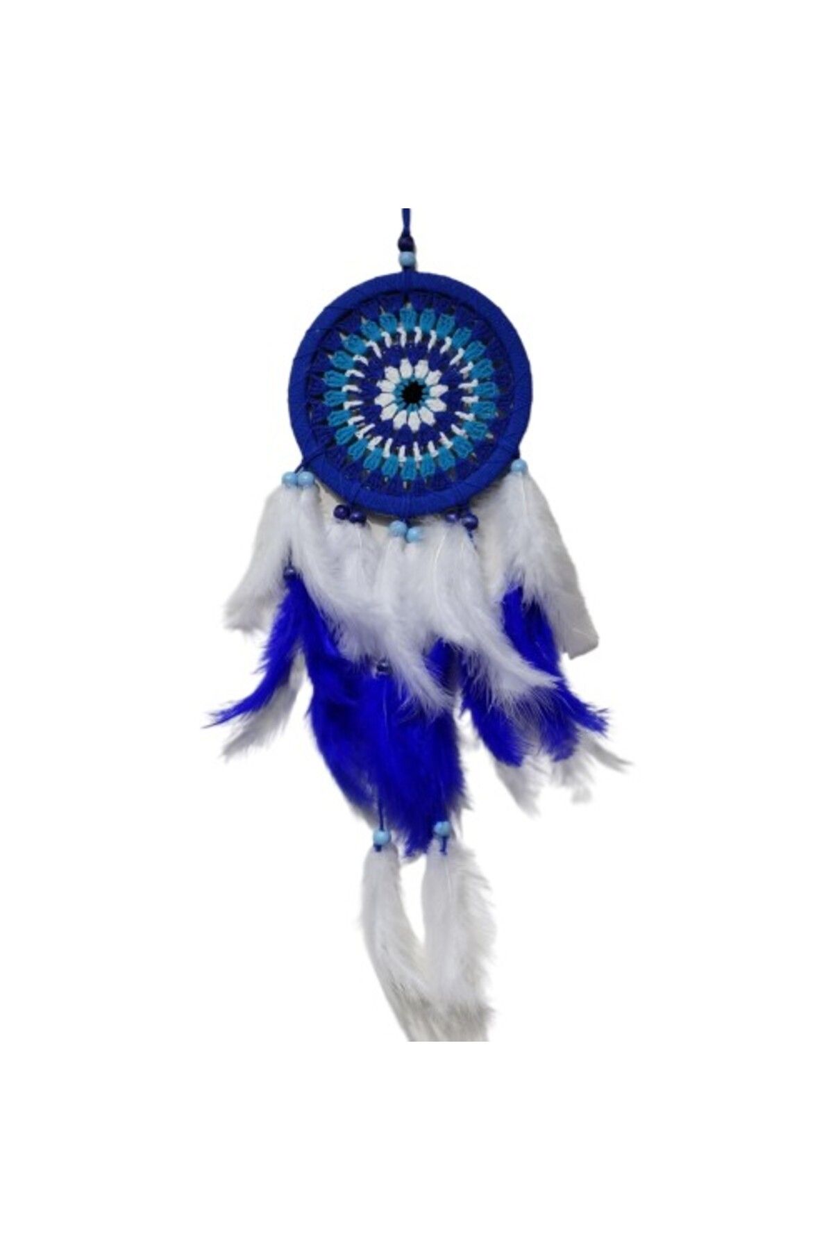 Shop58 Nazar Boncuğu Desenli Bol Kuş Tüylü Lacivert Dream Catcher El Yapımı Duvar Dekoru