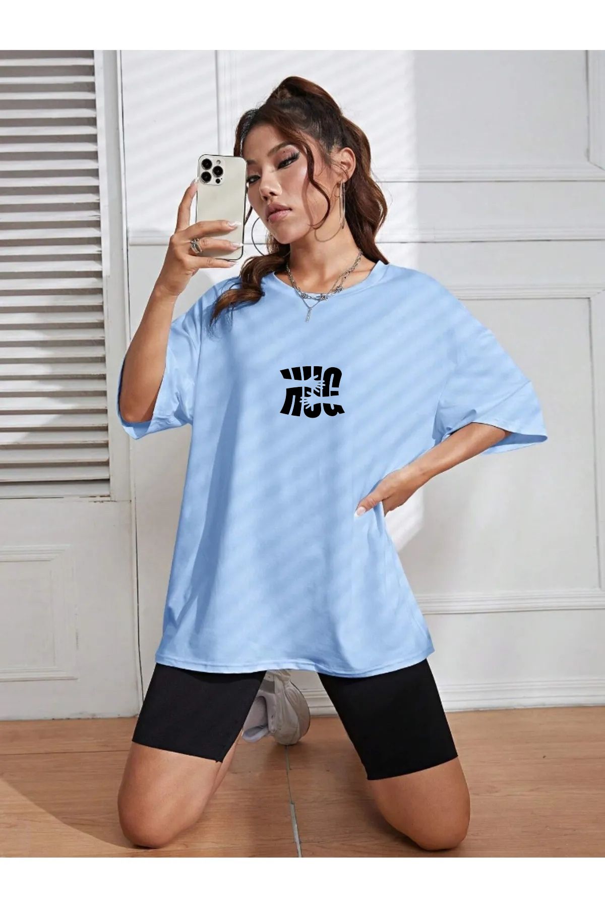 SEL WEAR kadın yazlık pamuklu kumaş (HUG) baskılı oversize t-shirt