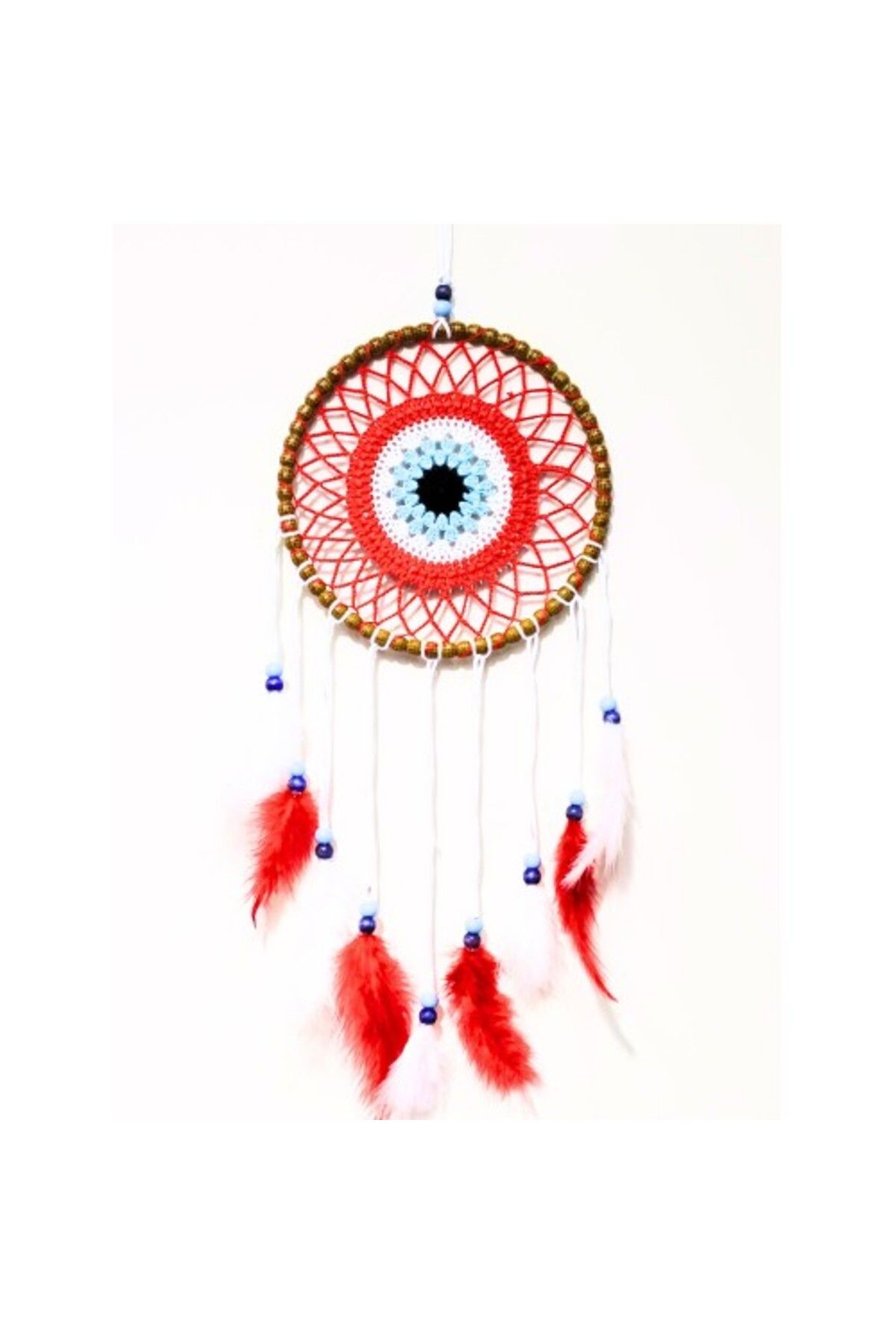 Shop58 Nazar Boncuğu Motifli Düş Kapanı El Yapımı Kırmızı Duvar Süsü