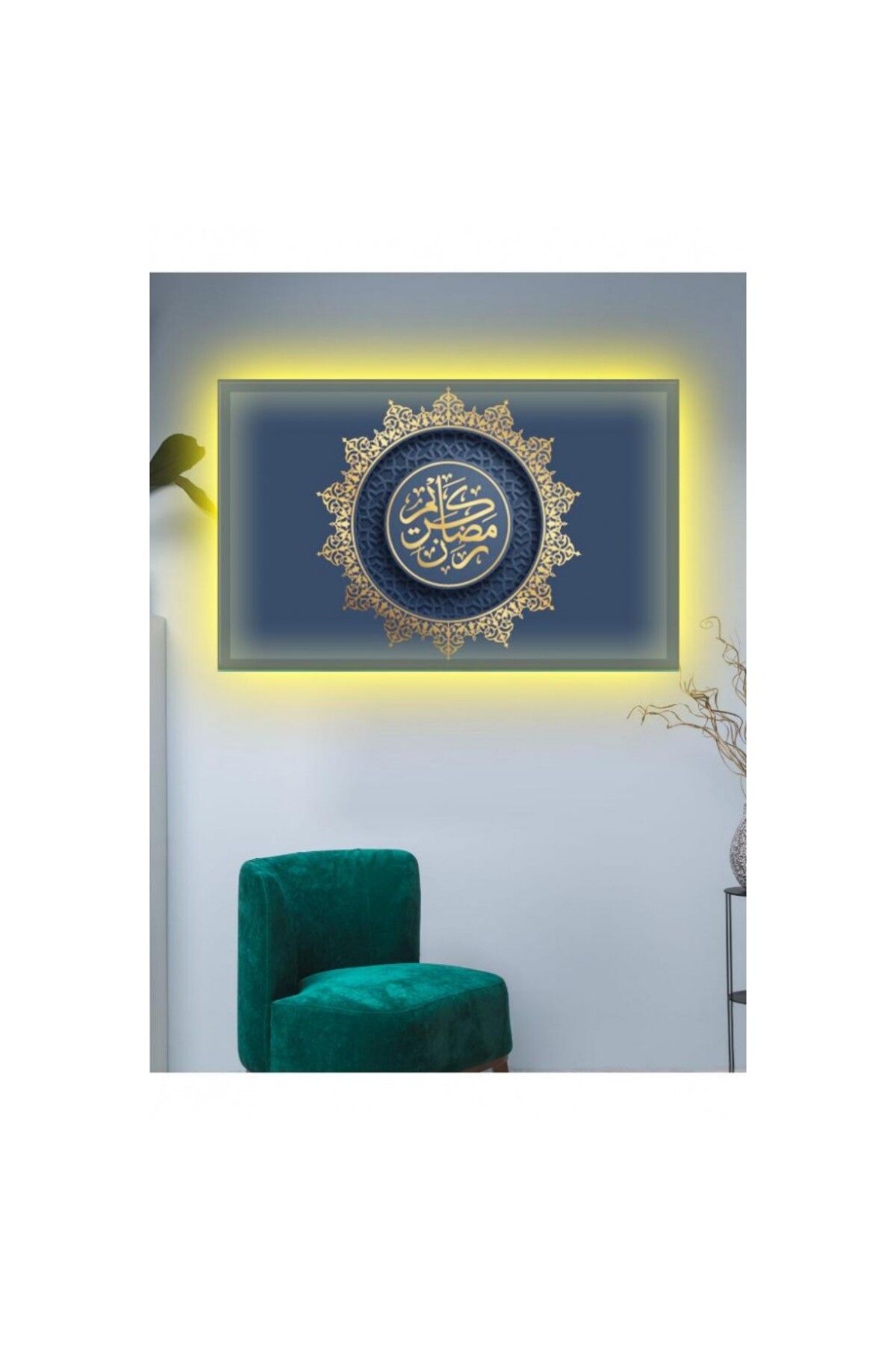 OK AKSESUAR Kanvas Tablo Antrasit Gold Ayet Led Işıklı