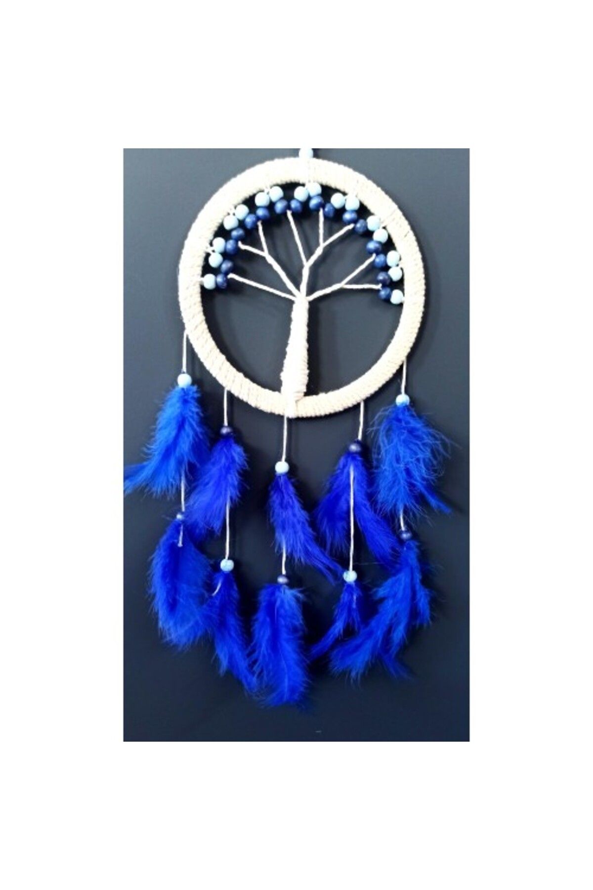 Shop58 Saks Mavisi Kuş Tüylü Hayat Ağacı Düş Kapanı Dream Catcher Duvar Süsü