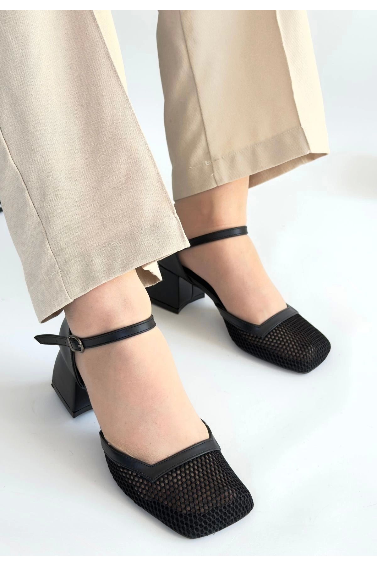 Shop58 Jiole Siyah Cilt Topuklu Ayakkabı