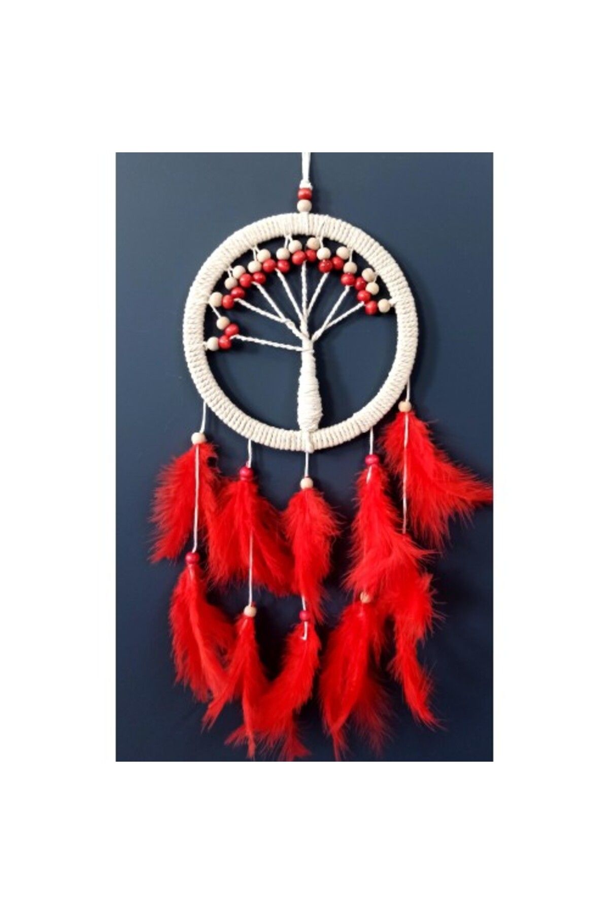 Shop58 Kırmızı Kuş Tüylü Hayat Ağacı Düş Kapanı Duvar Süsü