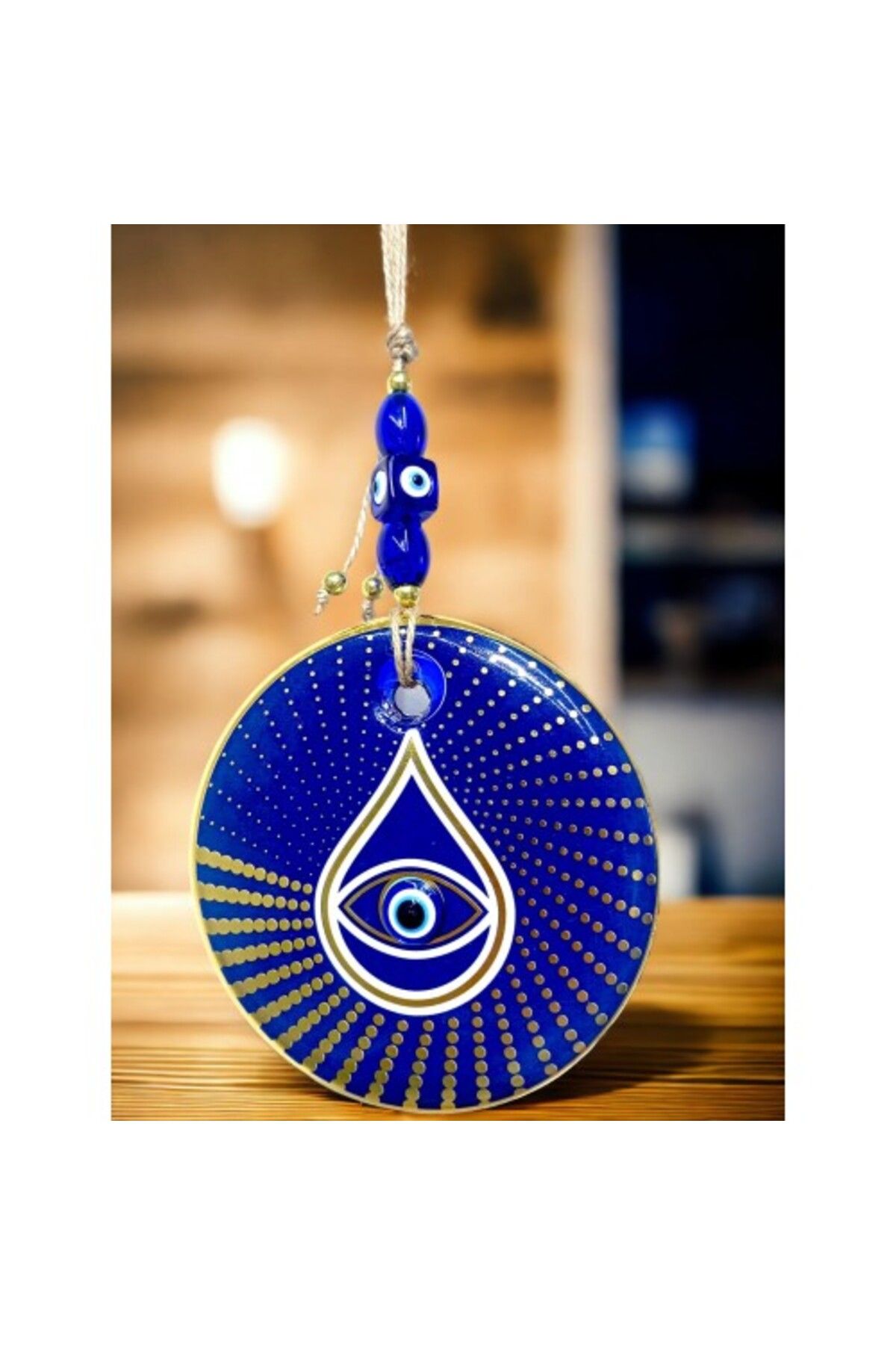 Shop58 Gold Puantiyeli Mavi Cam Nazar Boncuklu Göz Duvar Süsü