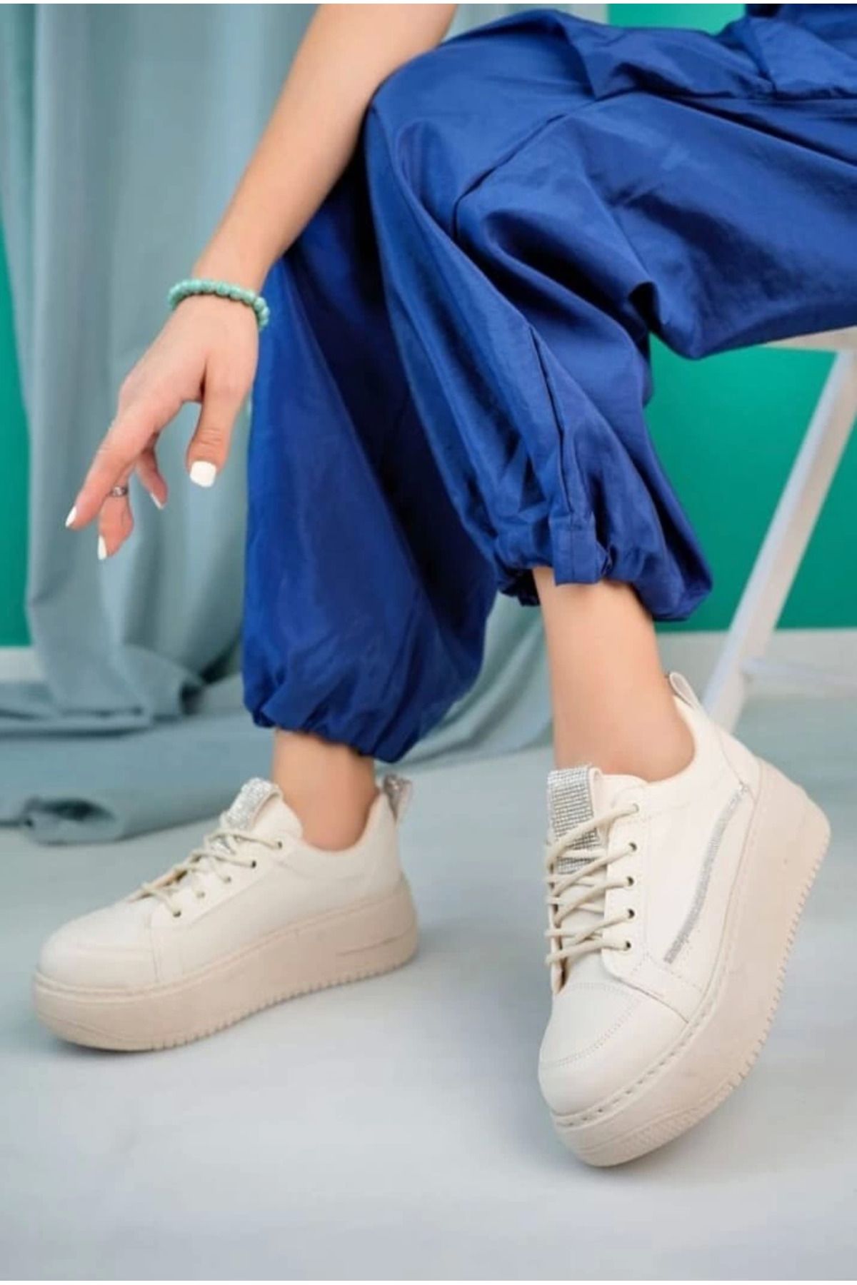 Shop58 Tiniko Bej Cilt Bağcıklı Spor Ayakkabı