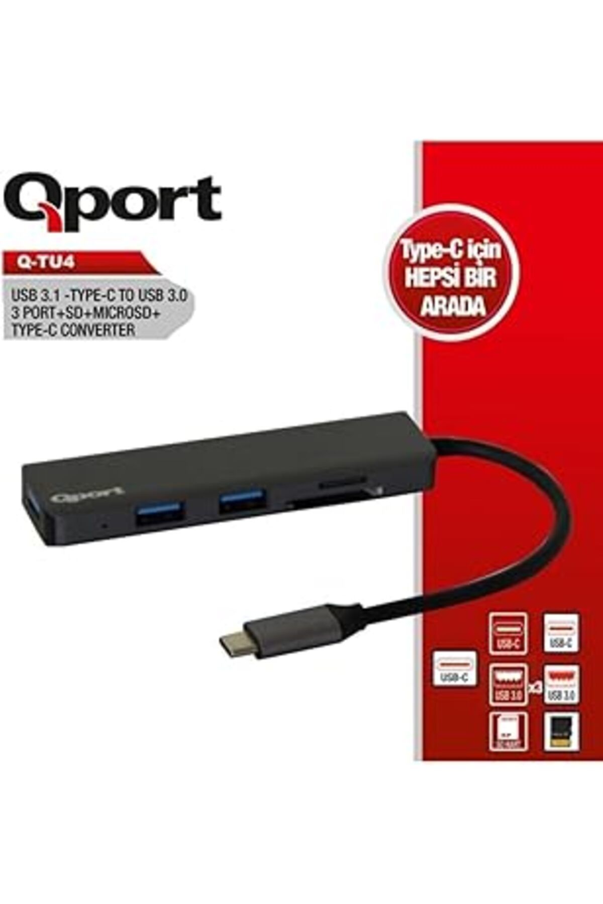 NZM TİCARET Qport-Q-Port Usb Type-C-Usb3.0+Sd+Mıcro Sd+Type-C Çev. (Q-Tu4)