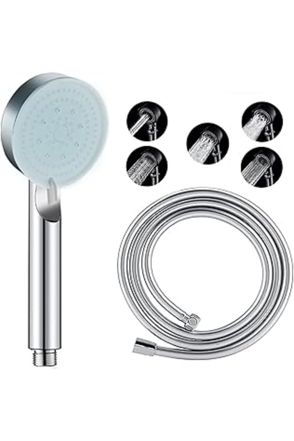 NZM TİCARET Nerolia 5F Masaj Etkili Duş Başlığı Seti / 5 Fonksiyonlu El Duşu Ve 150 Cm Pvc Banyo Duş Hortumu