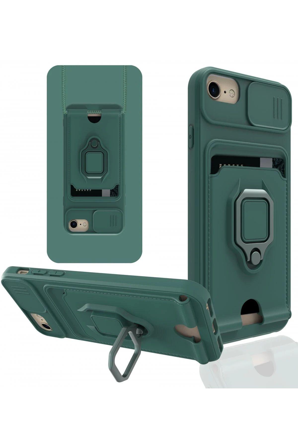 NewFace iPhone 7 Kılıf Zuma Kartvizitli Yüzüklü Silikon - Yeşil SVLRS