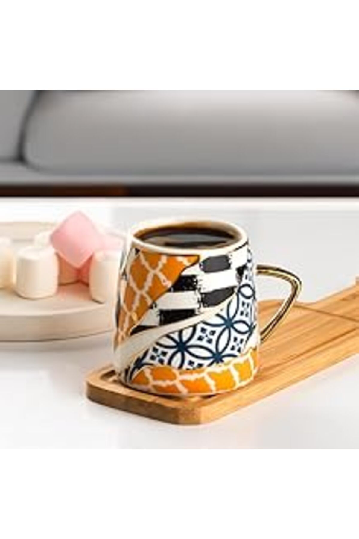 NZM TİCARET Porsima 14671-2 Gold Yaldızlı Porselen Mug Kupa Bardak - Kulplu Çay Kahve Bardağı - 200 Cc