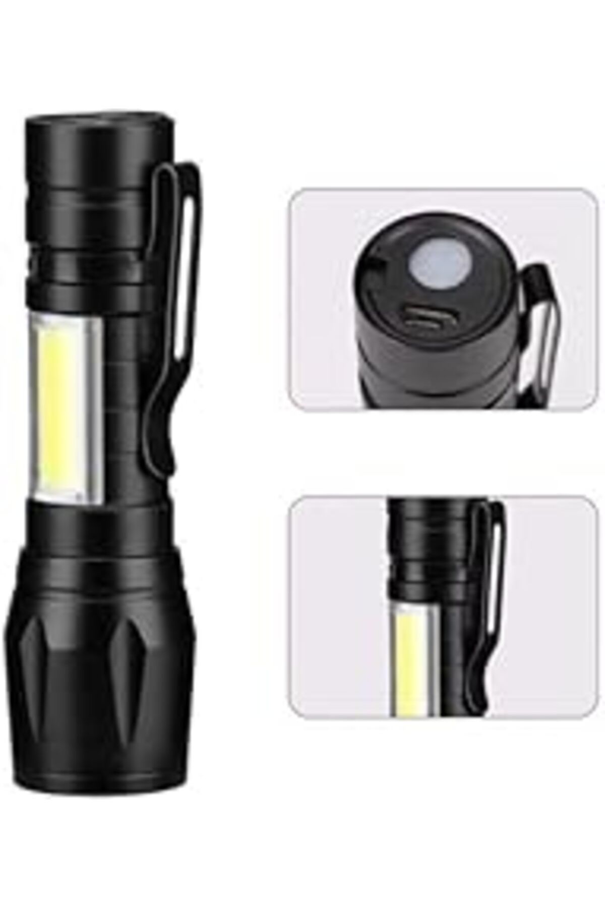 Mu Art Ahşap Hobimtek Taktikal Fener Led Usb Ultra Güçlü Mini Boy Şarjlı El Feneri, Siyah