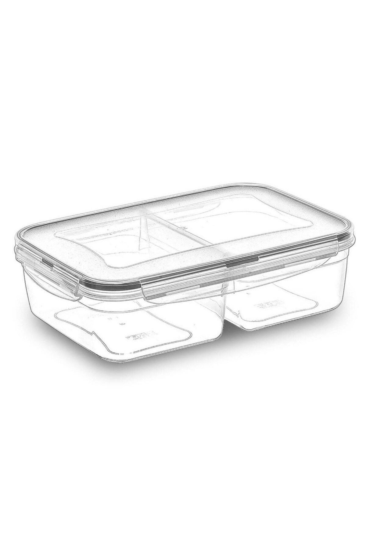 Shop58 2 Bölmeli Sızdırmaz Contalı Kilitli Kapaklı 1 Litre Erzak Saklama Kabı -LC505 (4172)