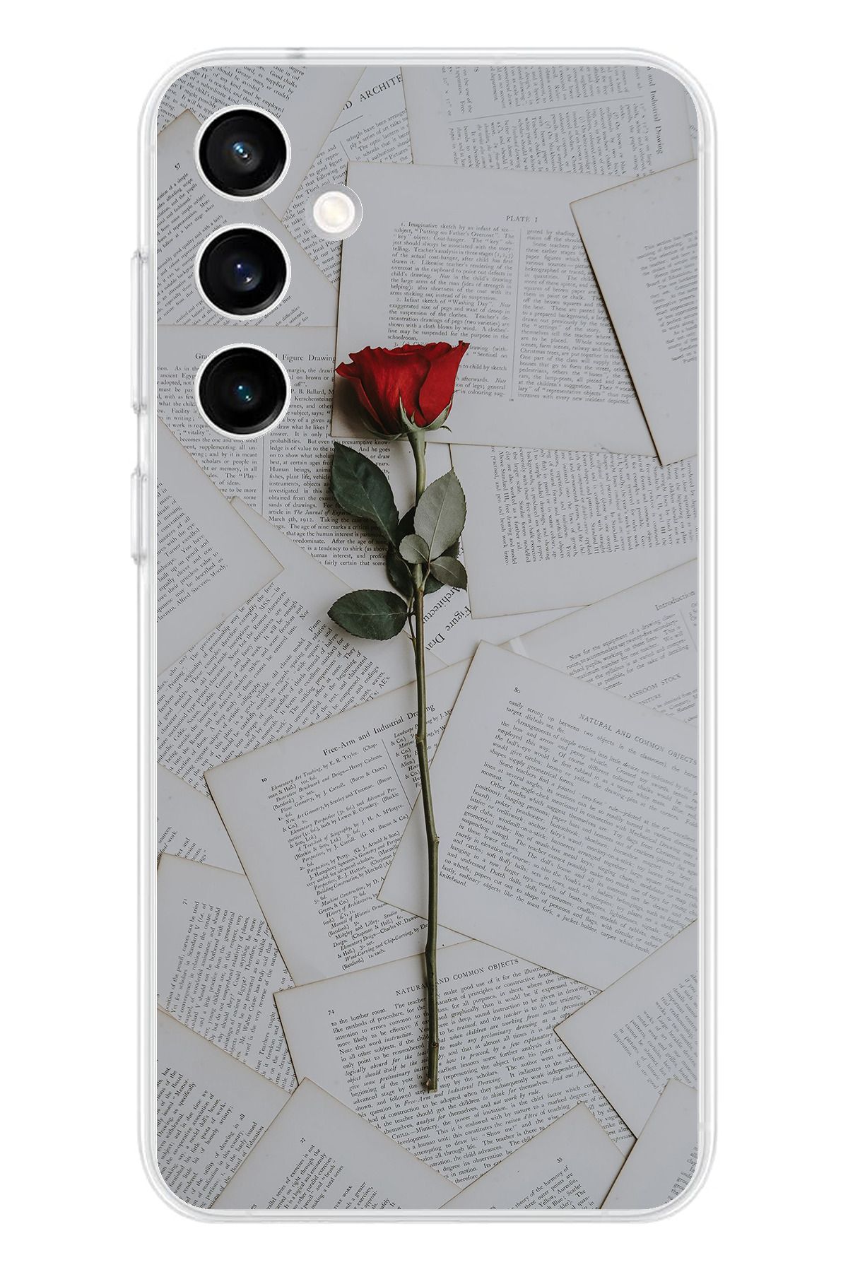 TechTree Samsung Galaxy S23 Fe Uyumlu Kırmızı Gül Şeffaf Silikon Kılıf