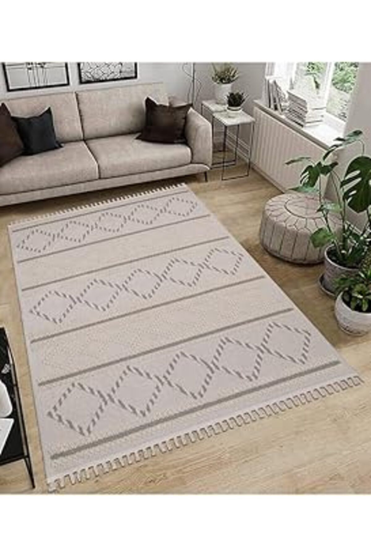Mu Art My Evilla Dekoratif Modern Kayma Yapmayan Yıkanabilir Pamuk Dokuma Kilim Saçaklı 7014B 80 X 150