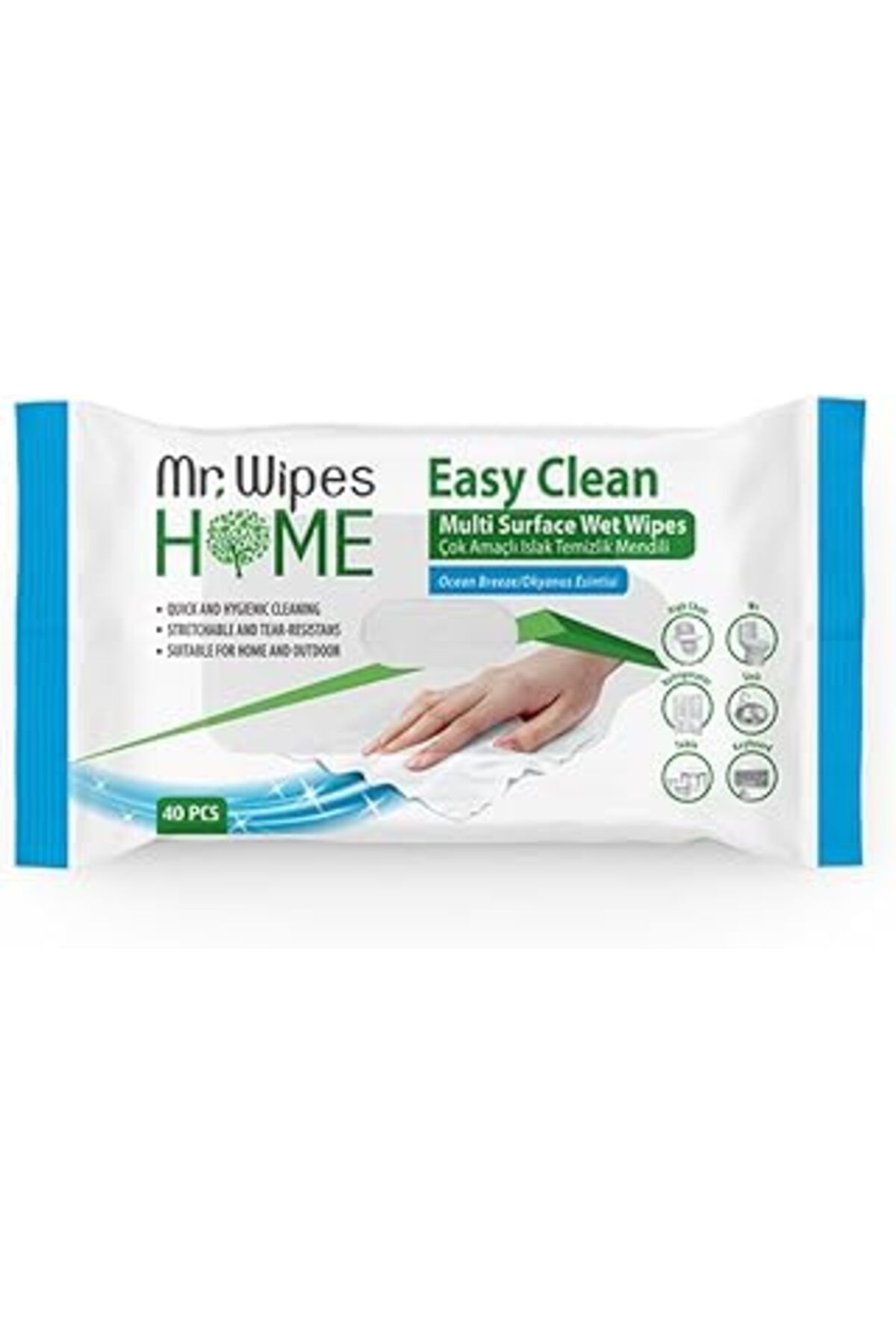 NZM TİCARET 2 Adet Mr Wıpes Easy Clean Temizleme Mendili Okyanus Esintisi Kokulu 40 Adet