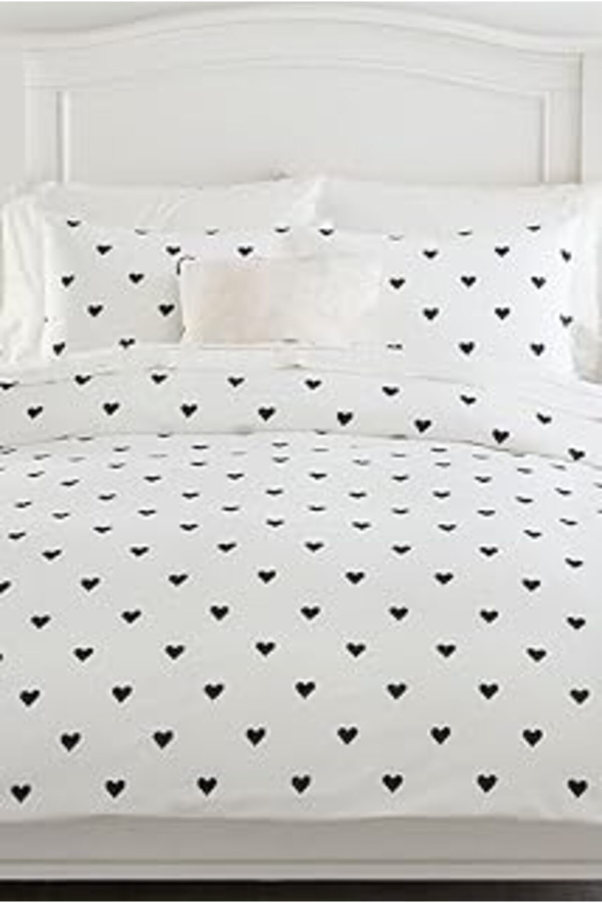 robotrend Mulberry Heart Çift Kişilik Çarşafı Lastikli Kalpli Nevresim Takımı Siyah