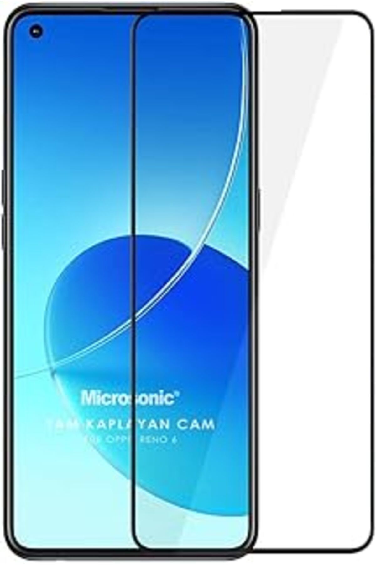 jupiter global bazaar Microsonic Oppo Reno 6 4G Tam Kaplayan Temperli Cam Ekran Koruyucu Siyah