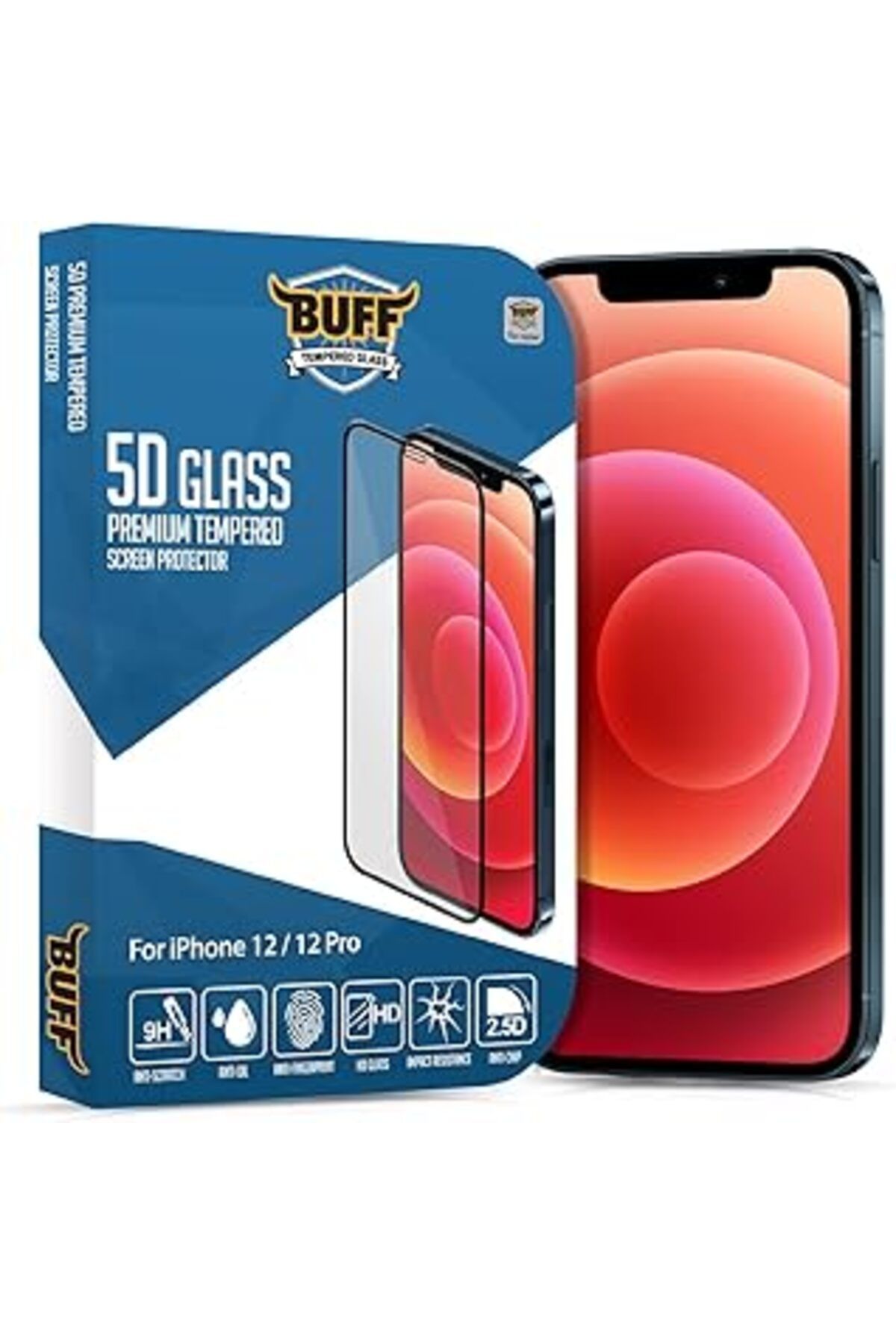 Pazarcan Buff Labs Iphone 12/12 Pro 5D Glass Tam Kaplayan Cam Ekran Koruyucu