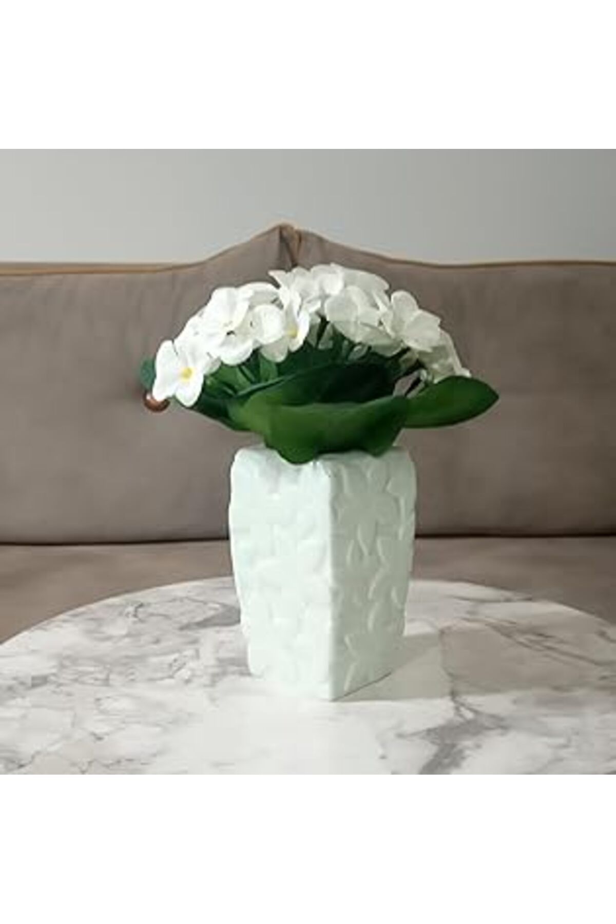 Mu Art Ahşap Vazo Dahil,vazo Dahil,vazoda Çiçek,beyaz Yapay Çiçek,vazo Dekoratif Çiçekli Su Yeşili 7x7x