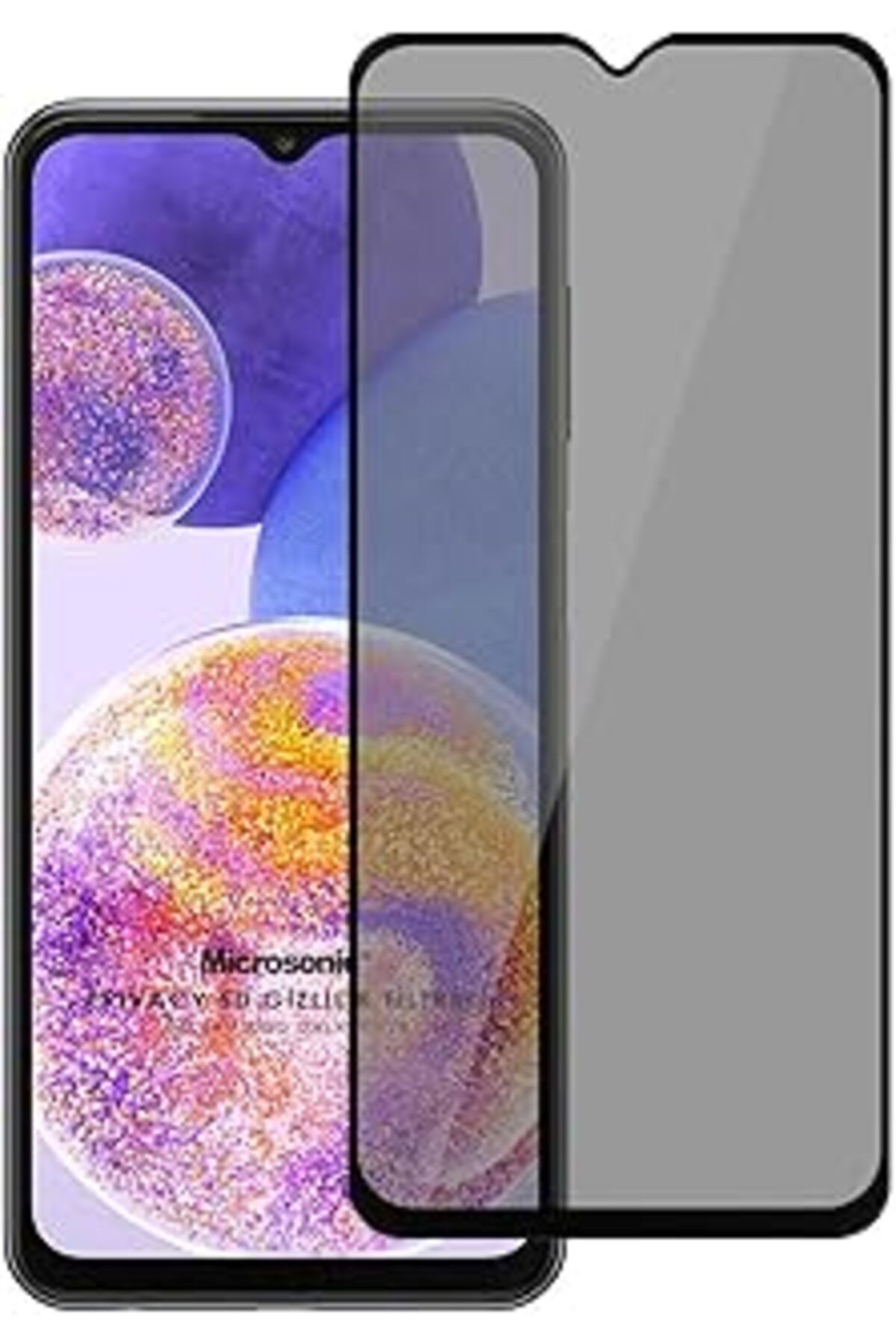 Pazarcan Microsonic Samsung Galaxy A23 Privacy 5D Gizlilik Filtreli Cam Ekran Koruyucu Siyah