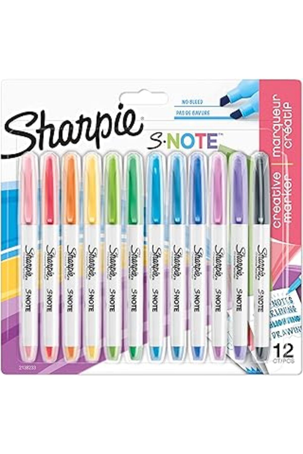 Pazarcan Sharpie S-Note Fosforlu İşaretleme Kalemi, 12'Li Blister, Karışık