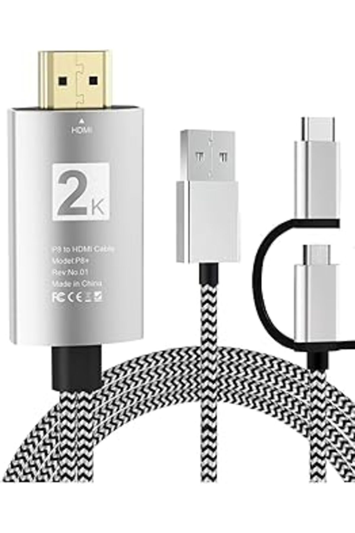 TBSProjects 2K Hdmi Dönüştürücü Kablo, 1080P Hd Görüntü, 8 Kanal Dijital Ses, 2 Metre, Akıllı Şarj Özellikli