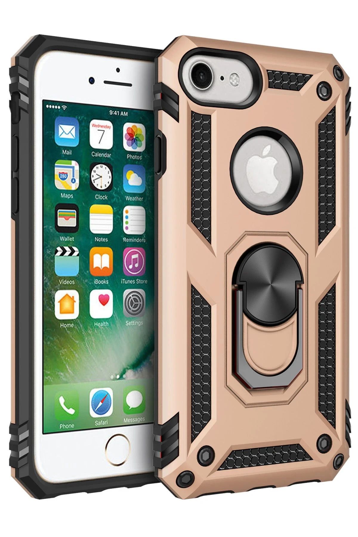 NewFace iPhone 7 Kılıf Sofya Yüzüklü Silikon Kapak - Gold WLZOR