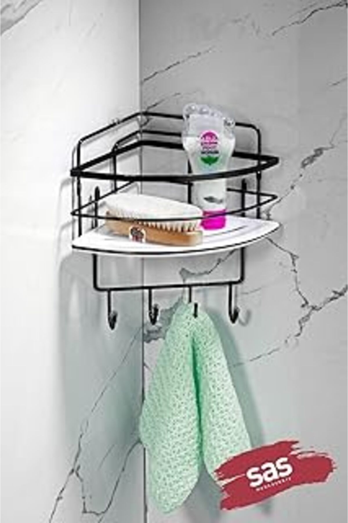 Mu Art Sas Haus Yapışkanlı Ömür Boyu Paslanmaz Kristal Ayarlanabilir Raf Banyo Düzenleyici Şampuanlık Lk-0