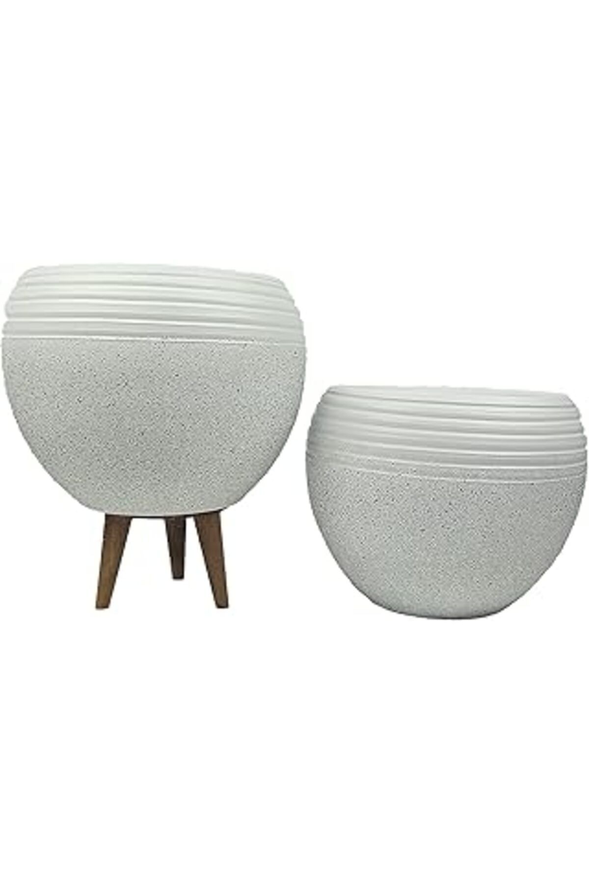 Mu Art Ahşap Bitki Tasarımı Ev Dekorasyon Beyaz Granit Küp Saksı Saksılık Salon Çiçeklik İkili Set (3 Ayaklı-Aya