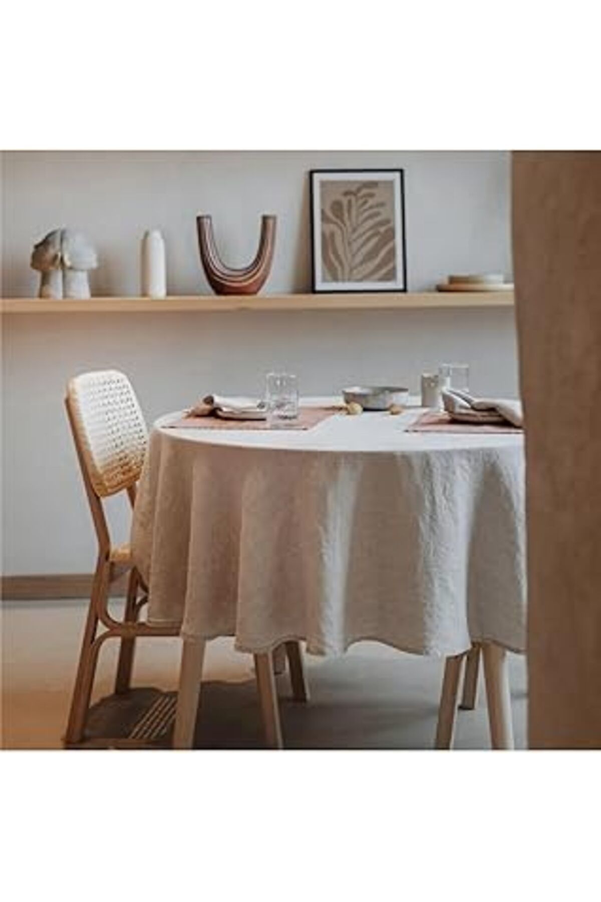 Hepta Collection Doku | Yuvarlak Keten Masa Örtüsü (Bej, 130 X 130)