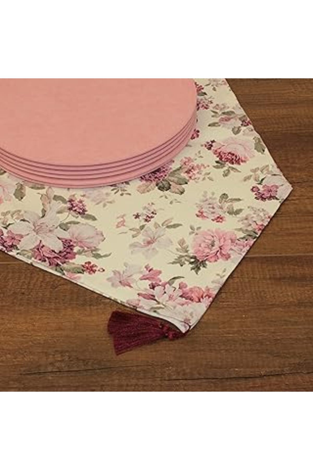 TBSProjects Gül Desenli Beyaz Zemin Arka Plan Dijital Baskılı Runner Amerikan Servis 40X150 Cm