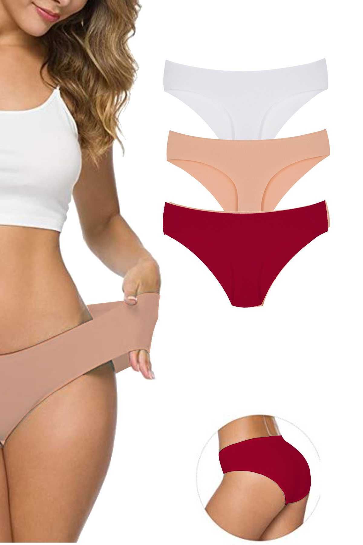 Shop58 3 Adet Kadın Dikişsiz Lazer Kesim Esnek İz yapmayan Külot S7