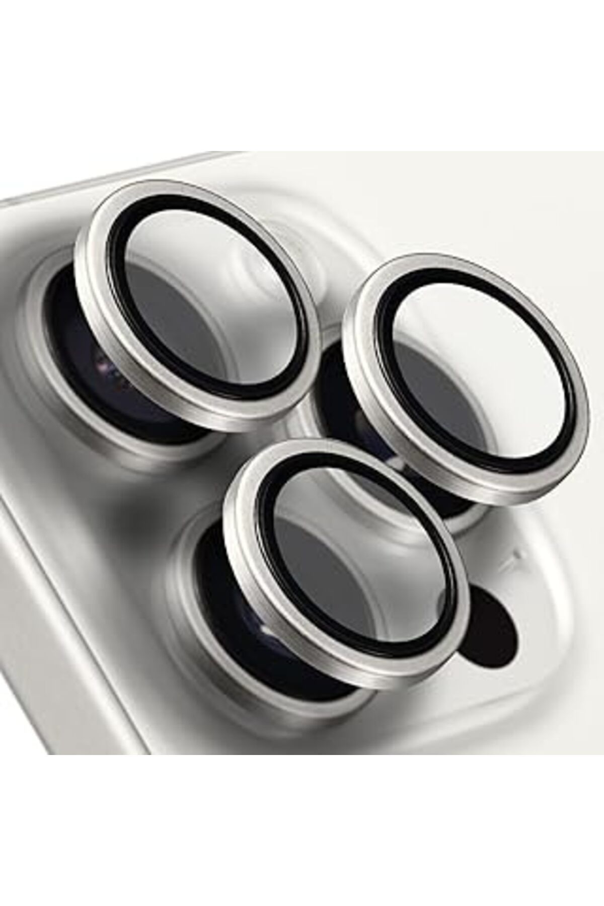 Pazarcan Buff Labs Iphone 15 Pro Max / 15 Pro Uyumlu Titanyum Kamera Lens Koruyucu (Beyaz Titanyum)