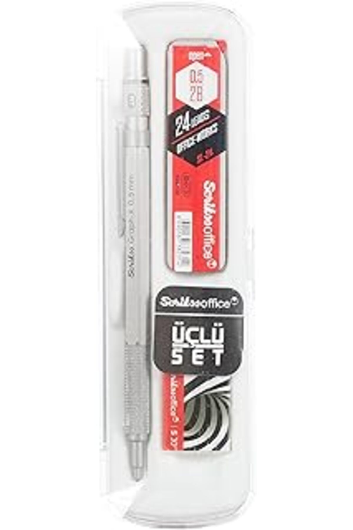 NZM TİCARET Scrikss Office Graphx 3'Lü Set Mekanik Kurşun Kalem Silgi Min Kurşun Gri 0.5 Mm