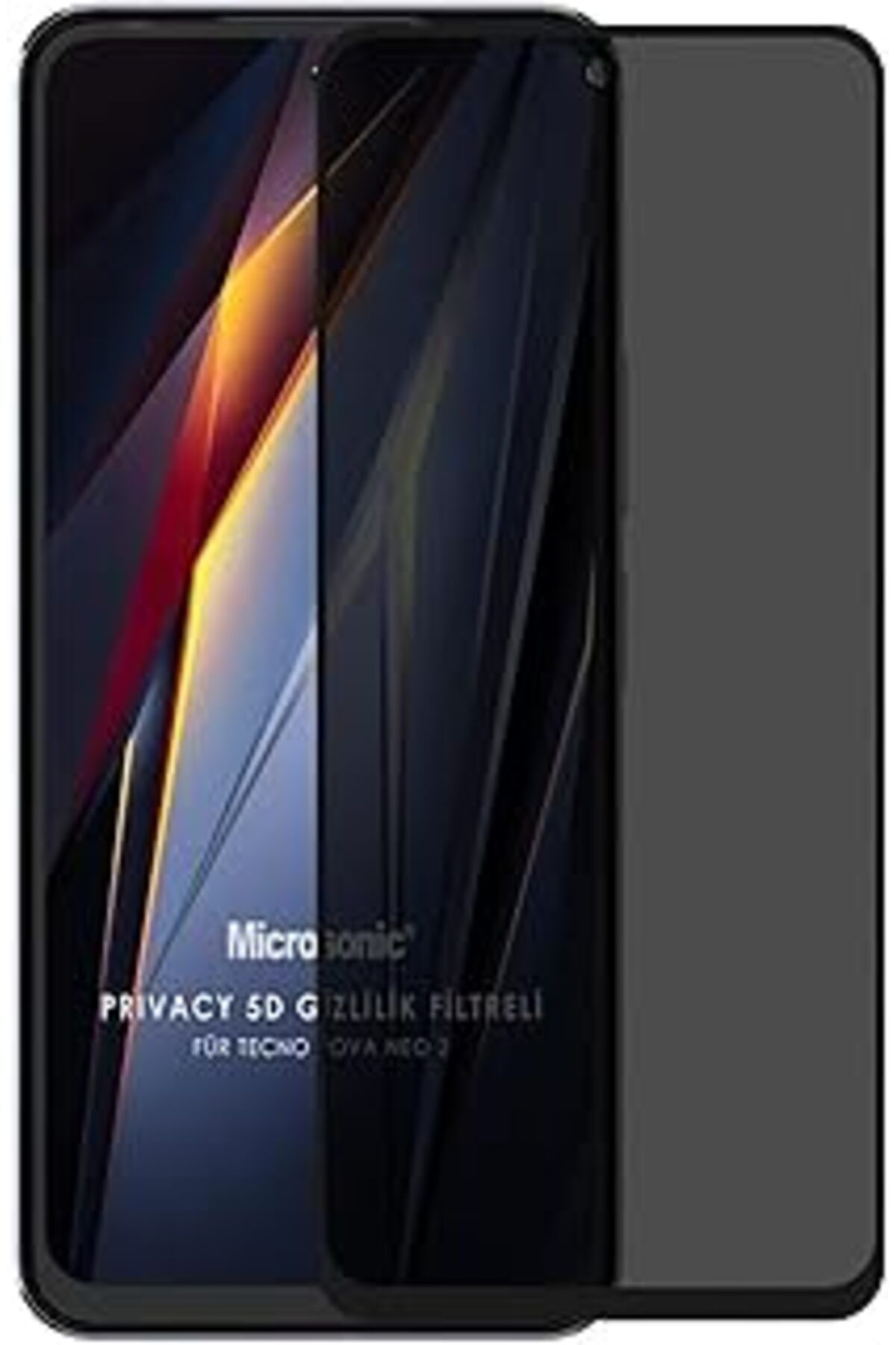 Pazarcan Microsonic Tecno Pova Neo 2 Privacy 5D Gizlilik Filtreli Cam Ekran Koruyucu Siyah