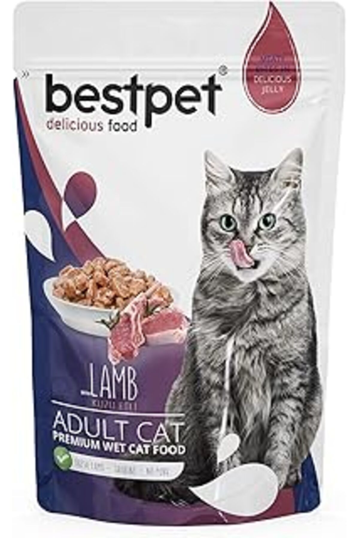 Pazarcan Bestpet Yetişkin Kediler İçin, Tahılsız, Jöle İçinde Kuzu Parça Etli Yaş Mama, 85 Gr X 24 Adet
