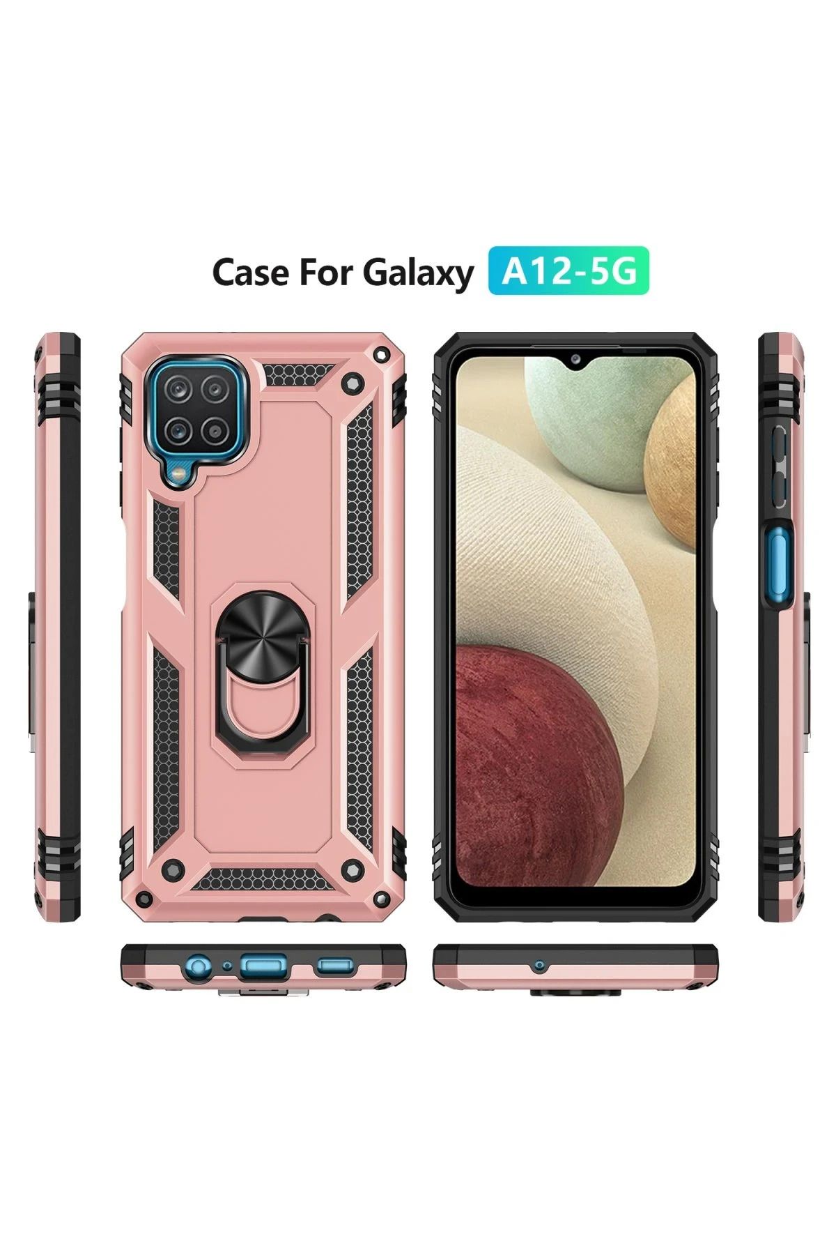 NewFace Samsung Galaxy A12 Kılıf Sofya Yüzüklü Silikon Kapak - Rose GLSTD