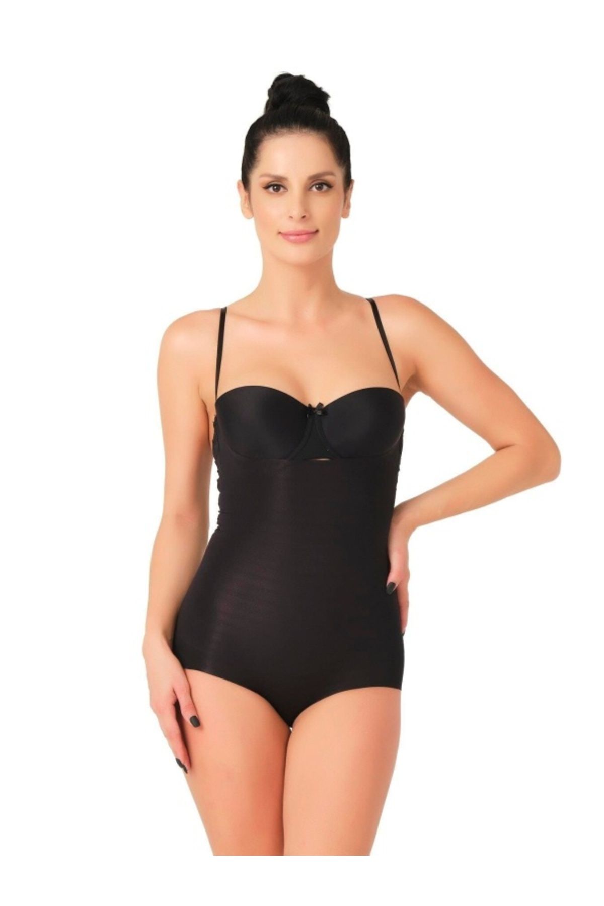 kapsulavm SİYAH MI Emay 2723 Lazer Kesim Göğsü Açık Slip Korse