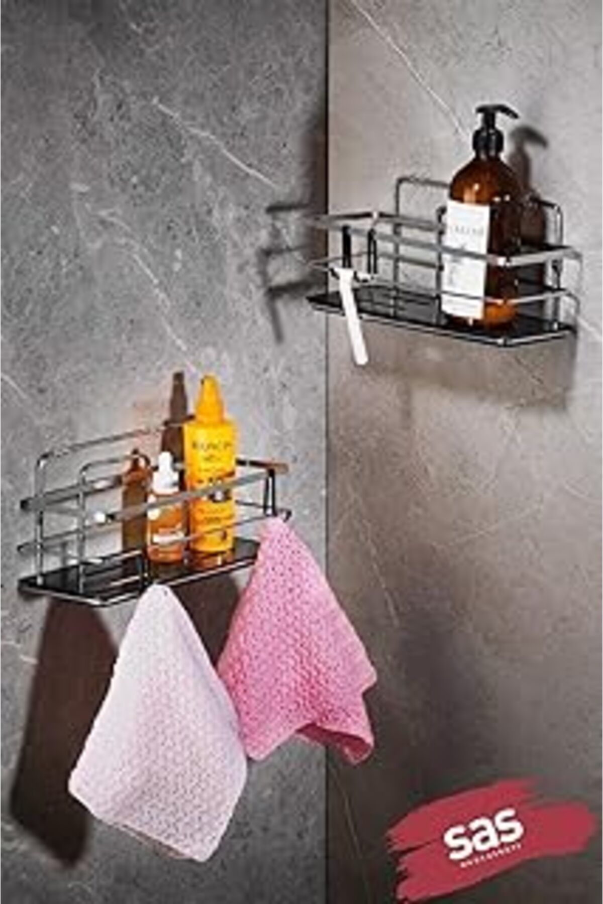 Mu Art Sas Haus Yapışkanlı Ömür Boyu Paslanmaz Kristal Ayarlanabilir Raf Banyo Düzenleyici Şampuanlık 2 Ad