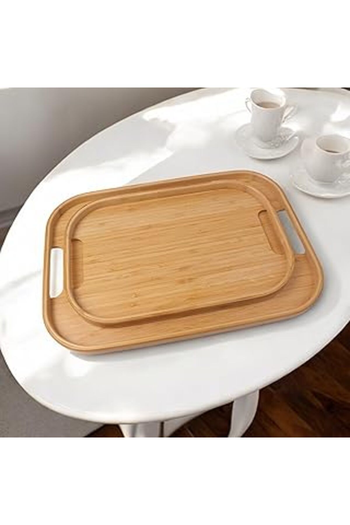 karadağsb Deconox Dikdörtgen Bambu Servis Tepsisi, 2'Li Set, 33X22 Cm Ve 40X28 Cm