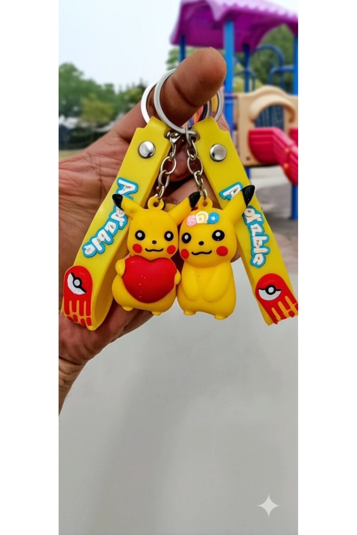 Mimi Aksesuar 2'li Pikachu 3D Slikon Anahtarlık'Çanta Aksesuarı'Arkadaş Anahtarlığı