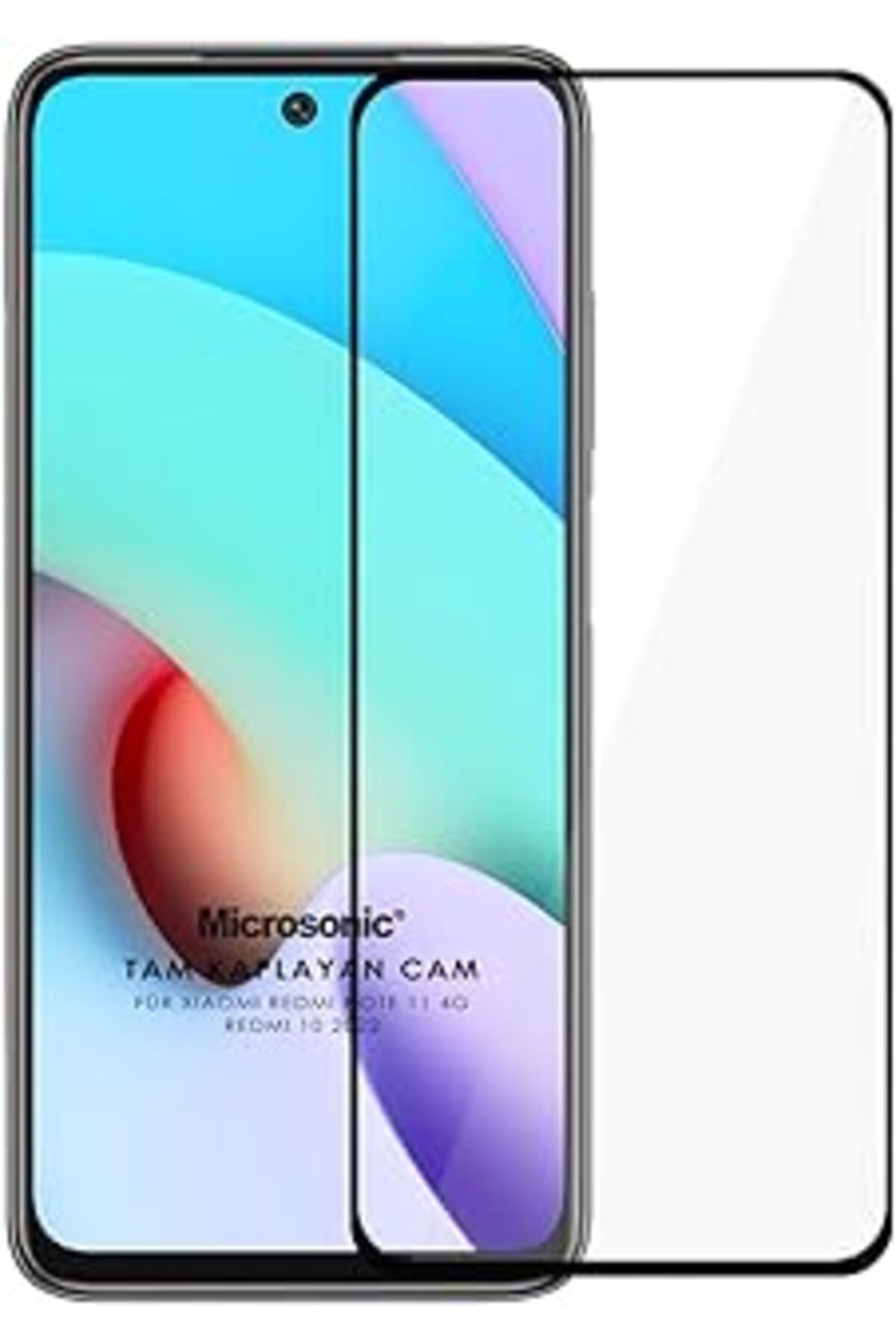 Pazarcan Microsonic Xiaomi Redmi 10 2022 Tam Kaplayan Temperli Cam Ekran Koruyucu Siyah