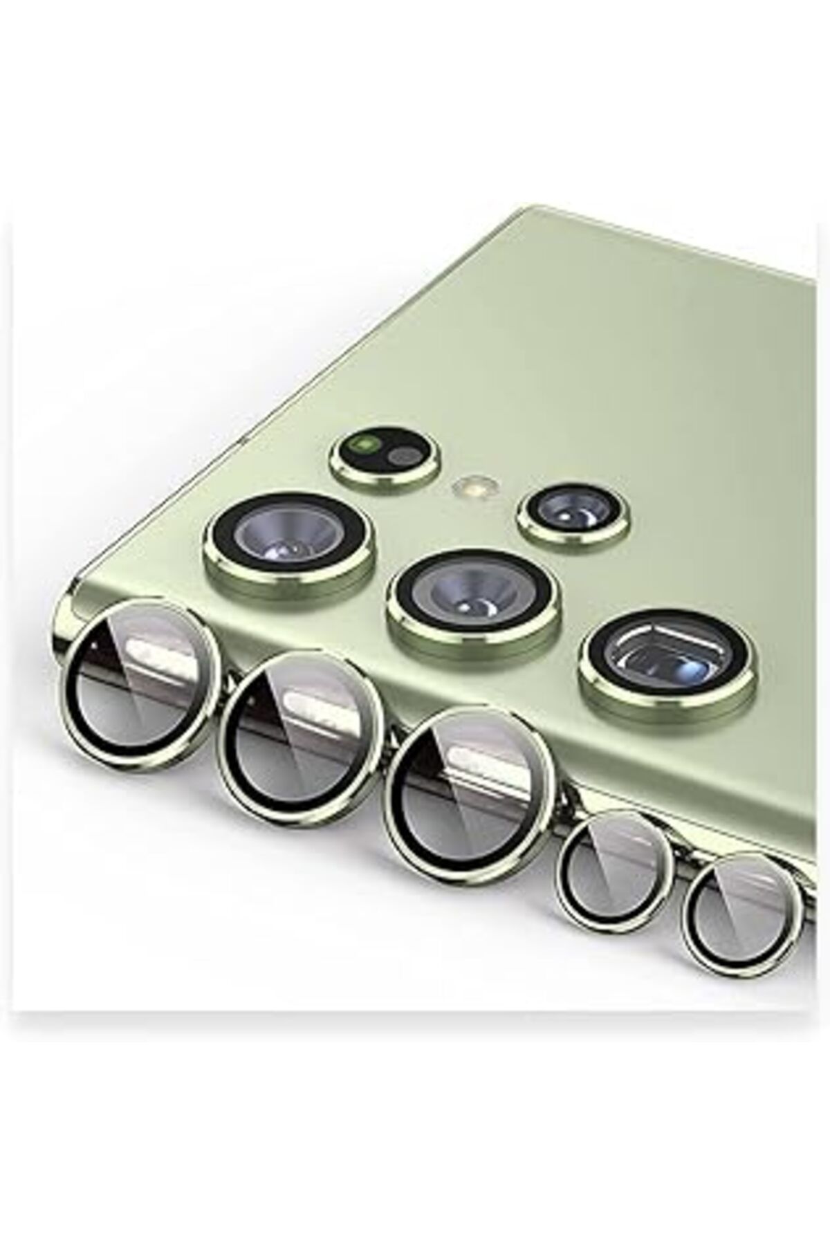 Pazarcan Teknosepetim Samsung Galaxy S23 Ultra Için Kamera Lens Koruyucuları Metal Koyu Yeşil Renk Temperli