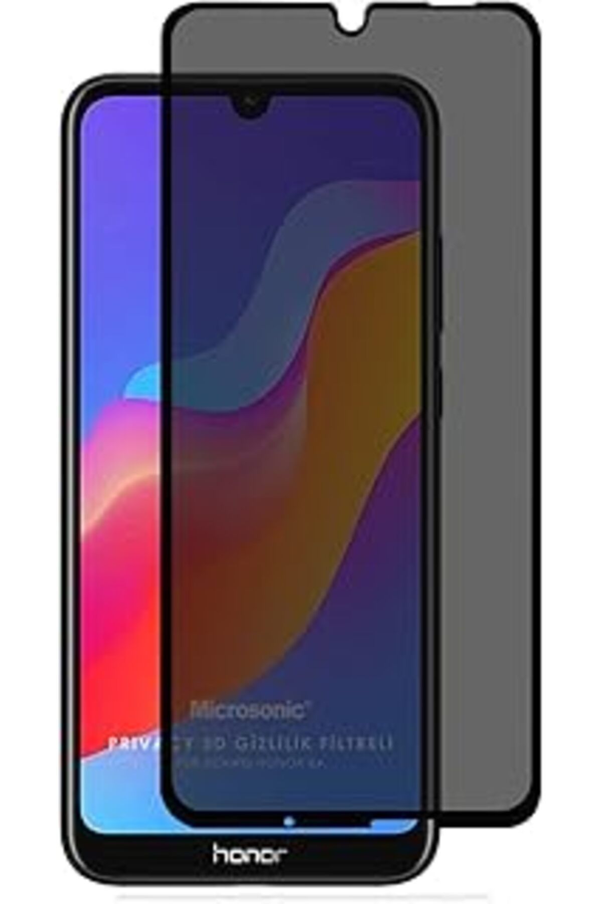 Pİ GLOBAL Microsonic Huawei Honor 8A Privacy 5D Gizlilik Filtreli Cam Ekran Koruyucu Siyah