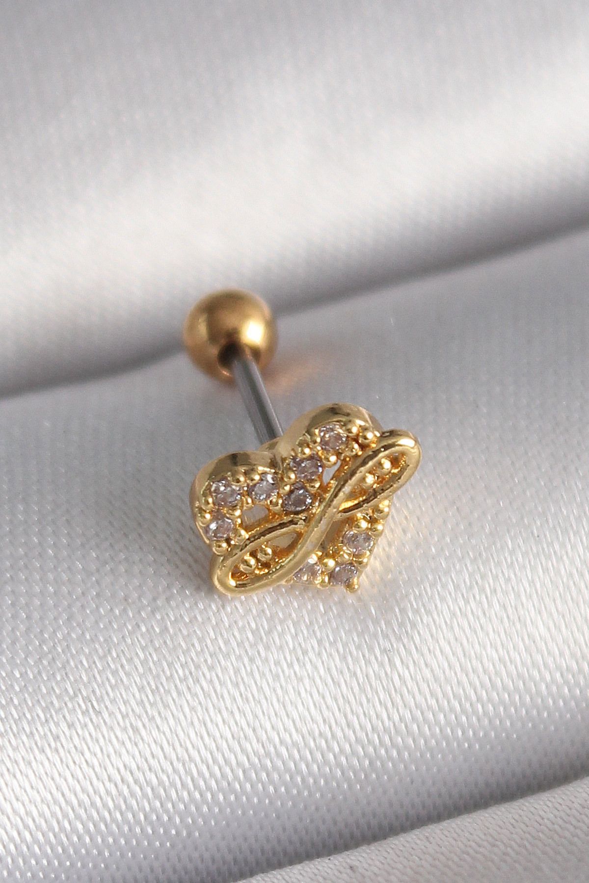 robotrend 316L Çelik Gold Renk Zirkon Taşlı Kalp Sonsuzluk Detay Tragus Piercing